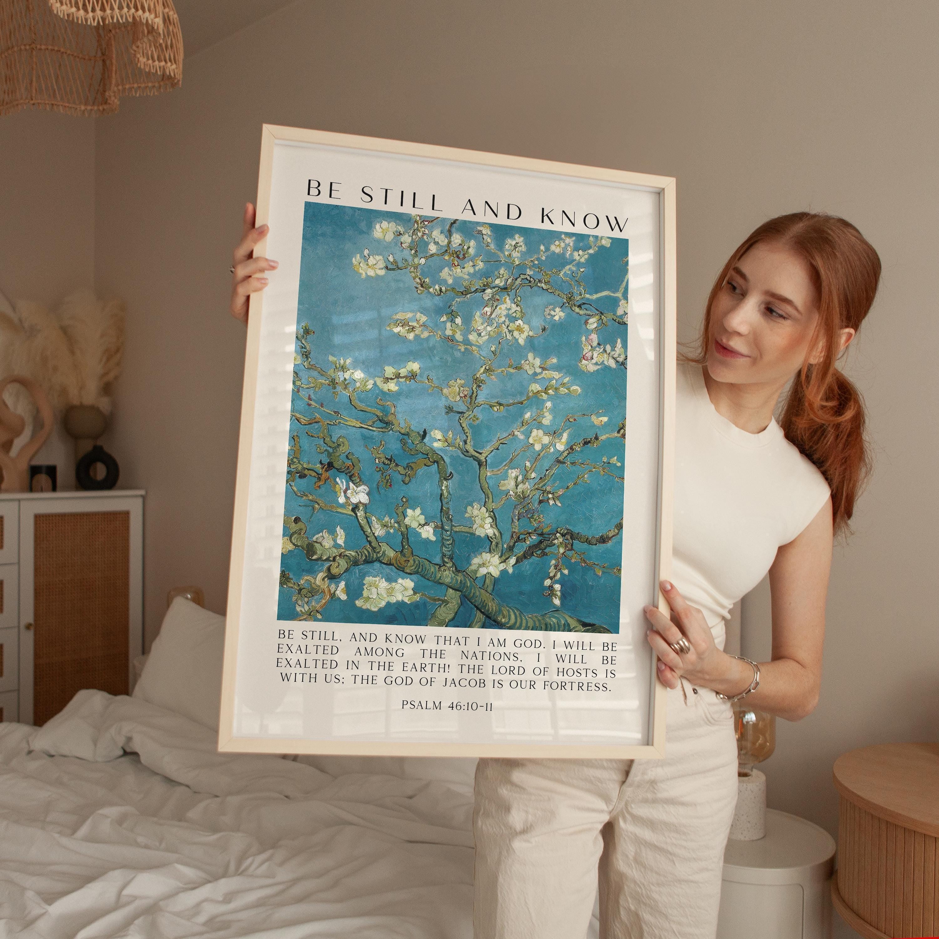 Be Still and Know Art Print, Vincent van Gogh Almond Blossom, Psalm 46 Bible Verse