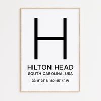 Hilton Head, South Carolina with GPS Coordinates Typography Minimalist Art Print