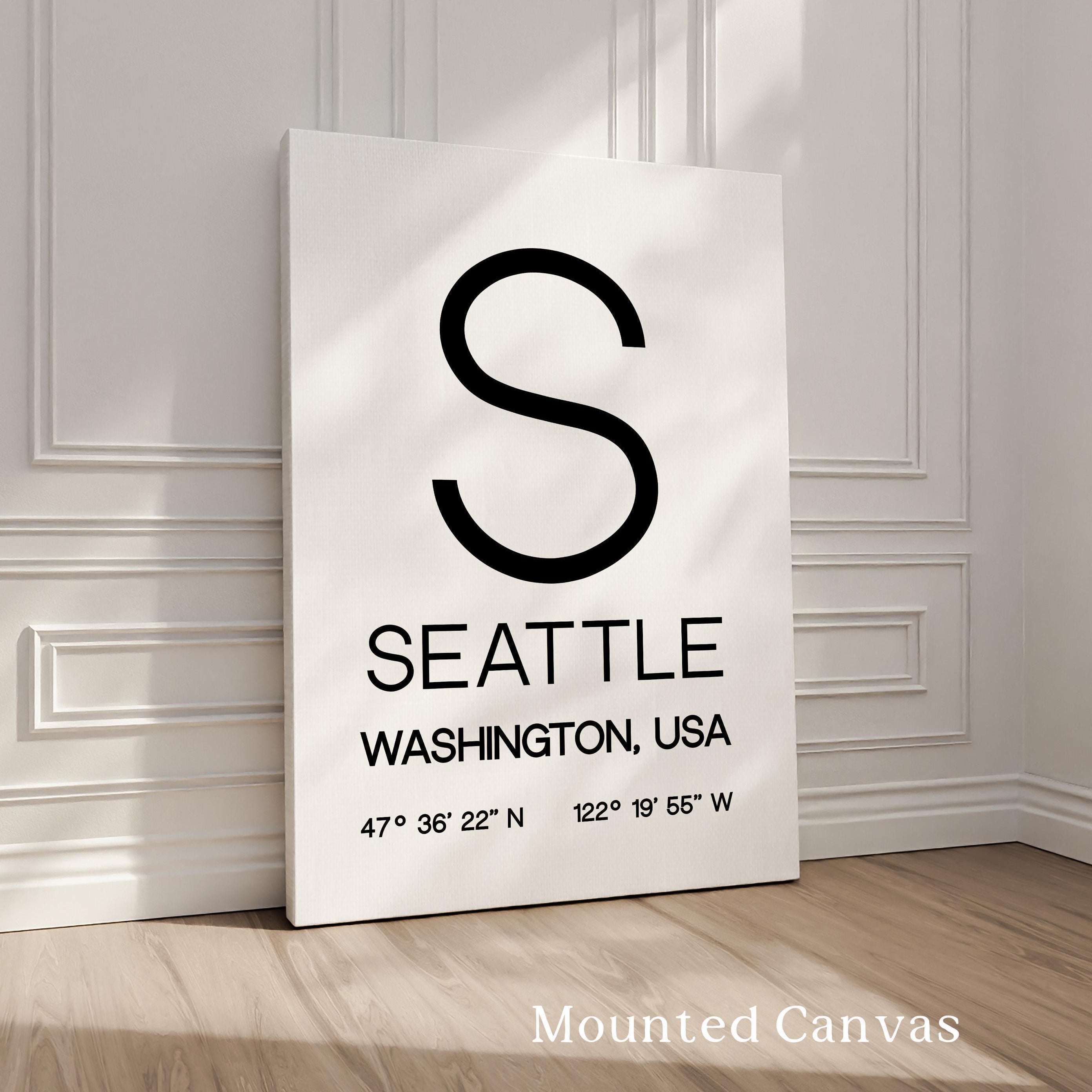 Seattle, Washington with GPS Coordinates Typography Wall Art Print, Office, Home Decor, Restaurant, Apartment, Condo • Gift