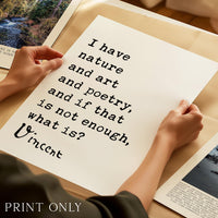 A person's hands holding a piece of paper with a quote from Vincent Van Gogh about nature, art, and poetry.