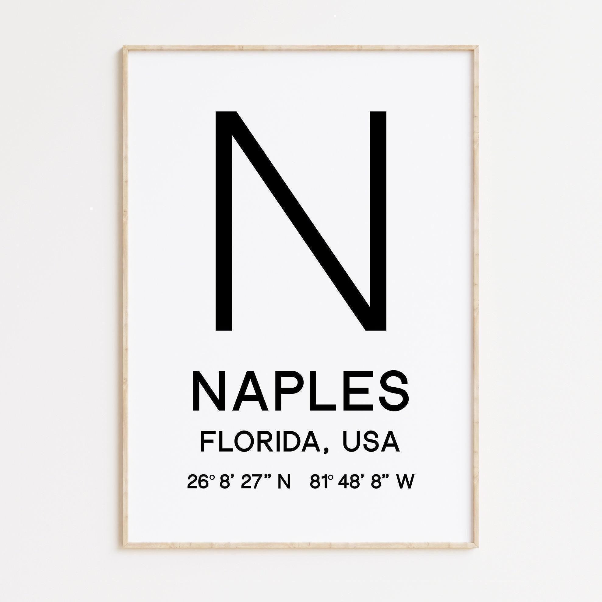Naples, Florida with GPS Coordinates Minimalist Art Print