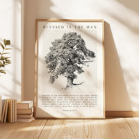 Blessed Is the Man Art Print, Inspirational Jeremiah 17:7–8 Verse with Tree Illustration