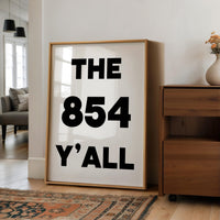 The 854 Y'all Minimalist Typography Art Print, South Carolina Area Code, Charleston, Low Country, Hilton Head, Myrtle Beach