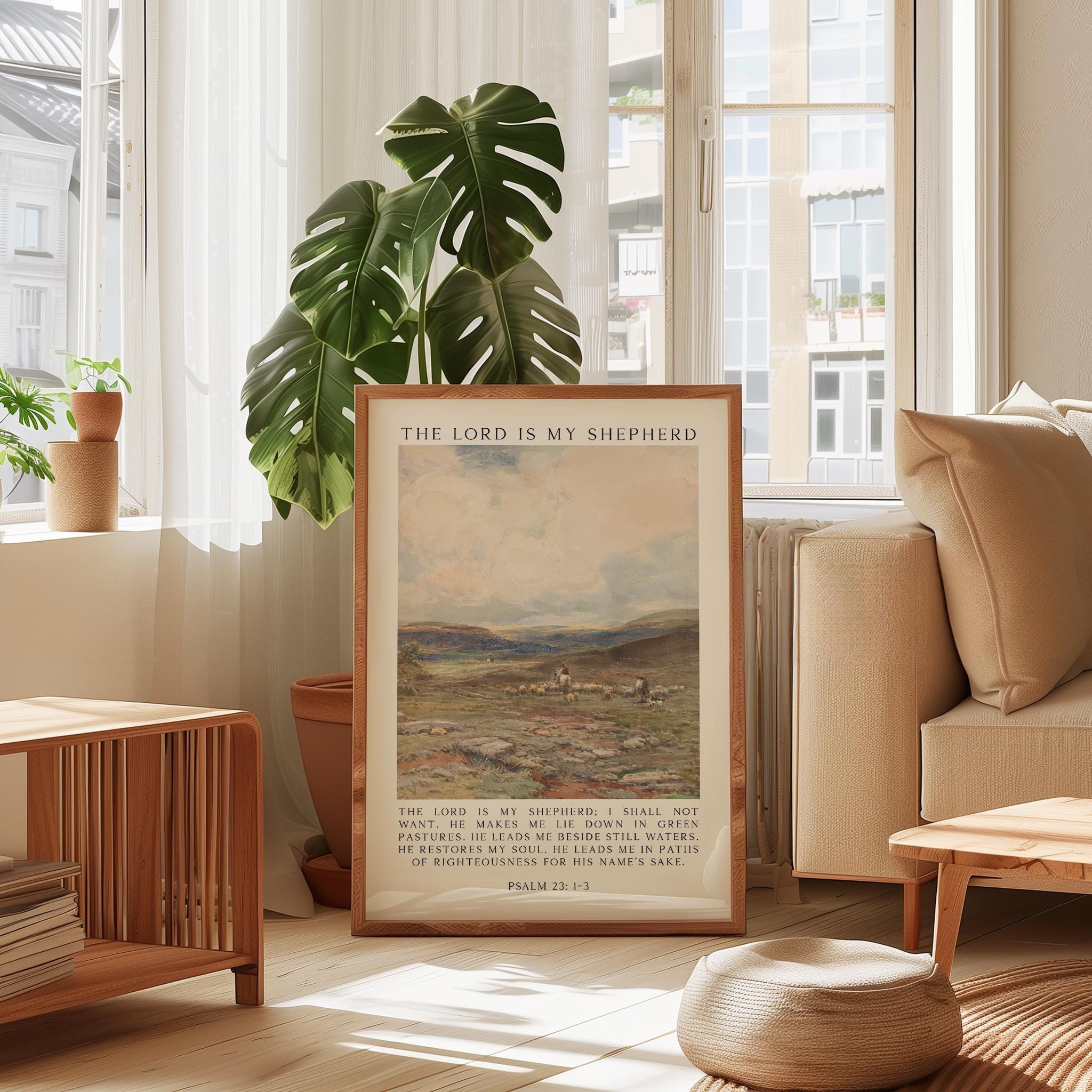 The Lord Is My Shepherd Psalm 23 Art Print, Christian Typography Wall Art