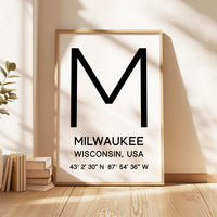 Milwaukee, Wisconsin Wall Art, GPS Coordinates Print, City Typography, Travel Decor