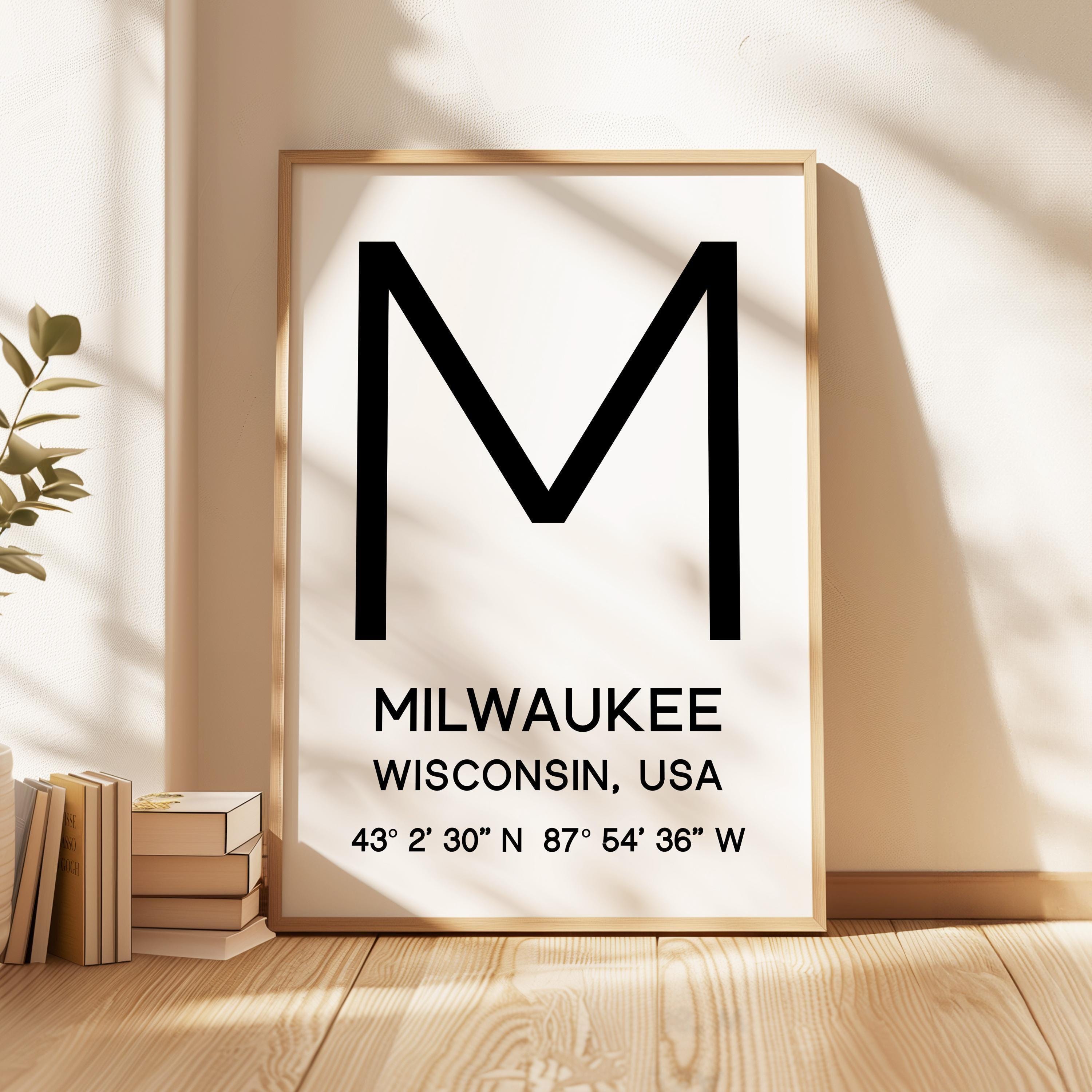 Milwaukee, Wisconsin Wall Art, GPS Coordinates Print, City Typography, Travel Decor