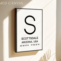 Scottsdale Arizona Wall Art, AZ Print, City GPS Coordinates, Travel Souvenir, Minimalist, Housewarming Gift