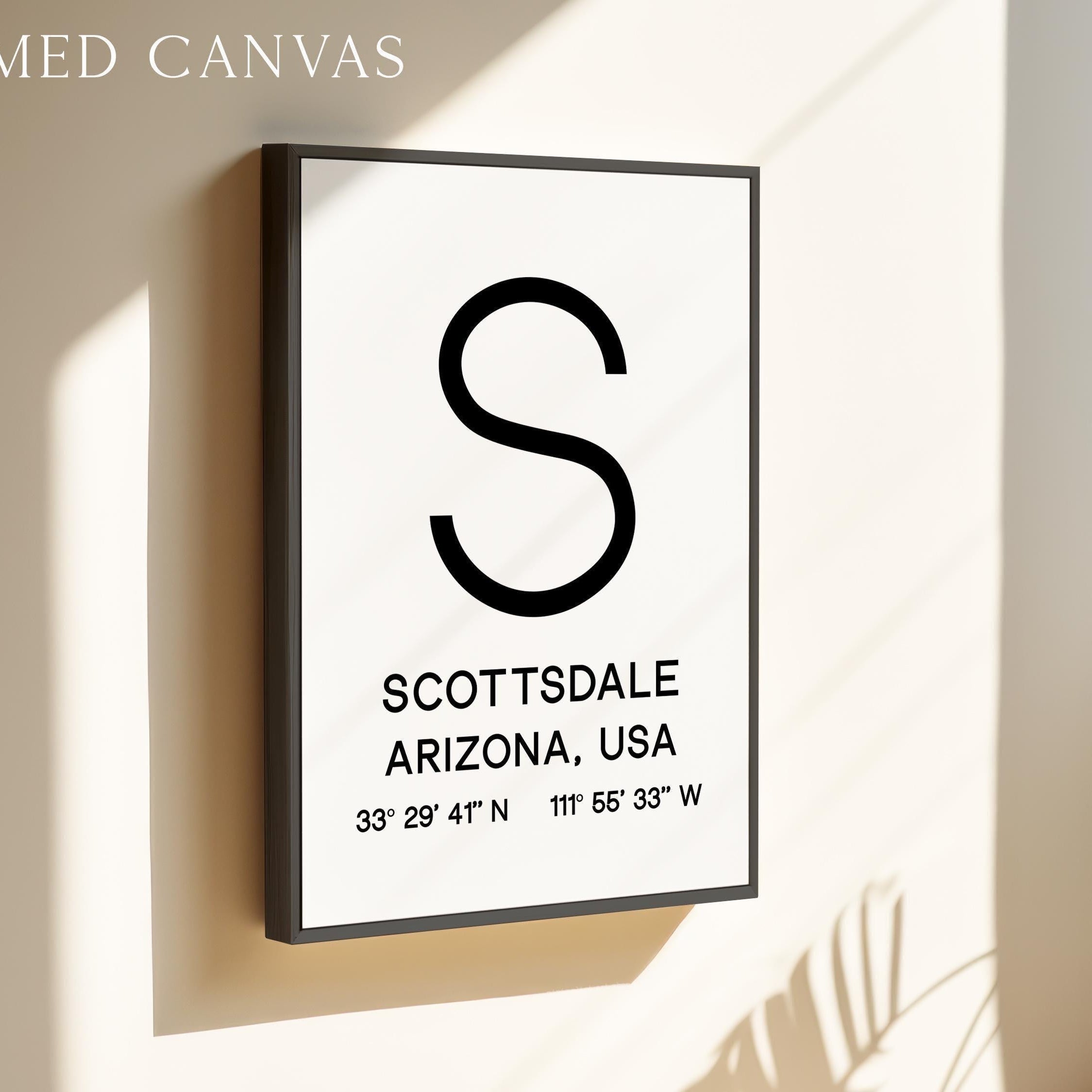 Scottsdale Arizona Wall Art, AZ Print, City GPS Coordinates, Travel Souvenir, Minimalist, Housewarming Gift