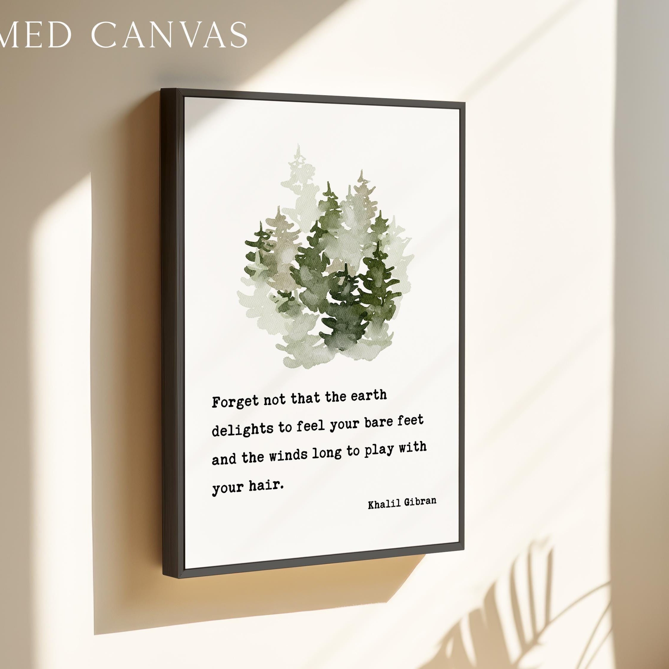Kahlil Gibran Art Print, Inspirational Wall Watercolor Trees, “Forget Not That the Earth Delights”