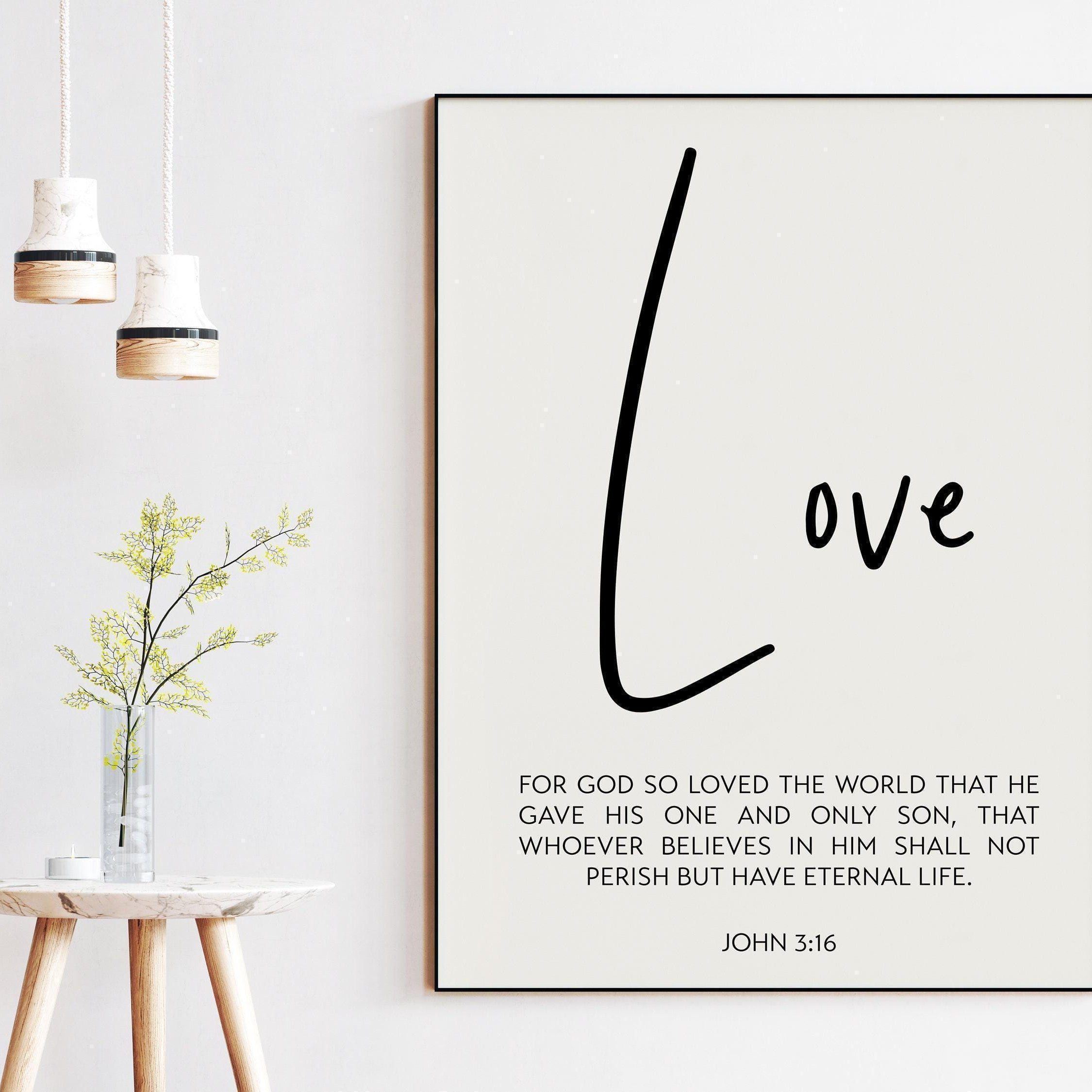 John 3:16 For God So Loved The World Art Print, Religious Scripture - Christian - Bible Verse - Modern