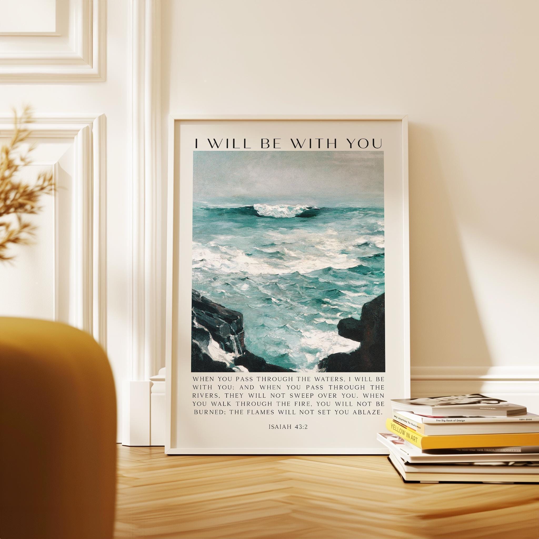 Christian Wall Art, Isaiah 43:2 Scripture Print, Winslow Homer Seascape, I Will Be With You