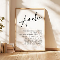 Numbers 6:24•26 The Lord bless you and keep you... the Lord turn his face toward you and give you peace. Personalized Typography Art Print