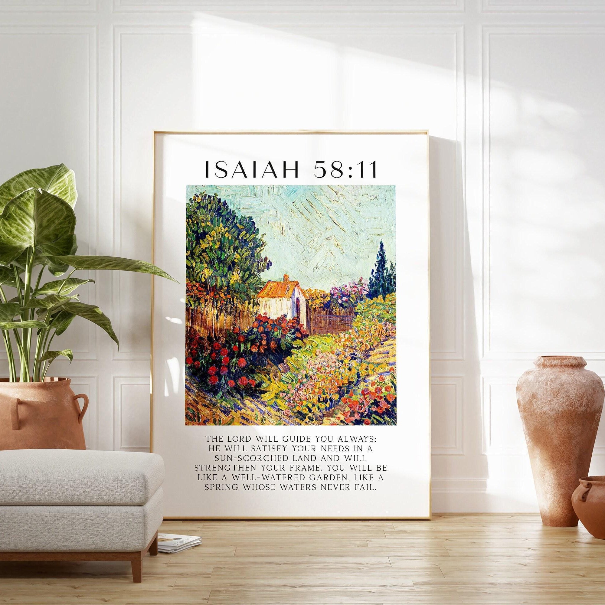 Isaiah 58:11, The Lord will guide you always; he will satisfy your needs ... Art Print - Featuring Landscape 1925-1928 - Vincent Van Gogh
