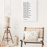 John Wesley Quote, Do all the good you can. As long as ever you can., Typography Canvas Art Print, Methodist Christian, Charity Quotes