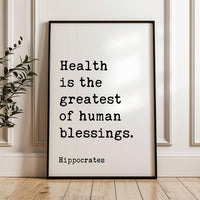 Hippocrates Quote Print, Health Is The Greatest Of Human Blessings Wall Art, Wellness Typography Decor