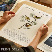 Matthew 6:26-27 Bible Verse Print, Look at the Birds Scripture Wall Art