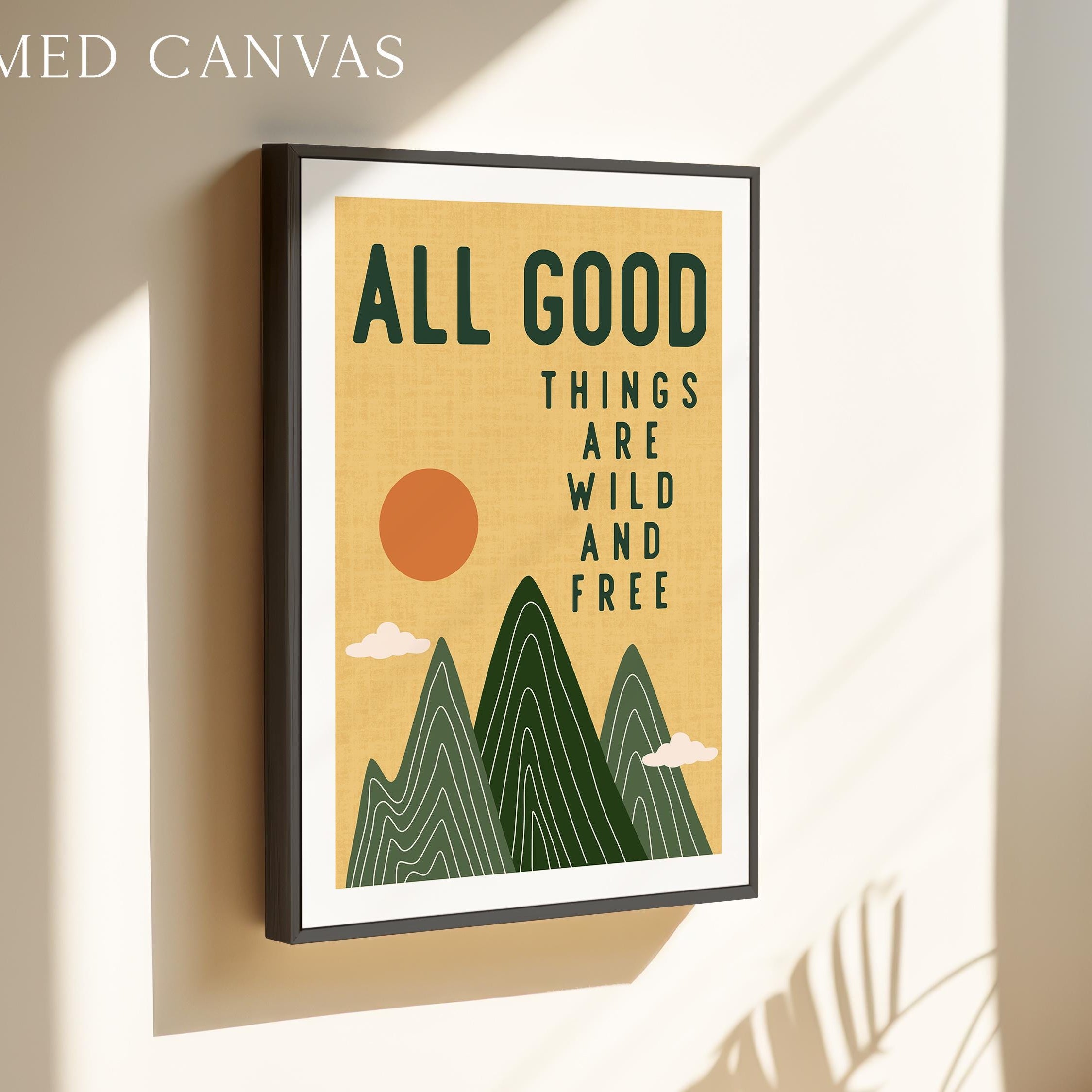 All Good Things Are Wild And Free Print, Retro Mountain Wall Art, Thoreau Quote