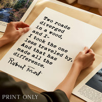 The Road Less Traveled Print, Robert Frost Quote, The Road Not Taken, Wall Art, Minimalist Decor