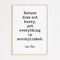 Lao Tzu Quote - Nature does not hurry, yet everything is accomplished. Typography Art Print