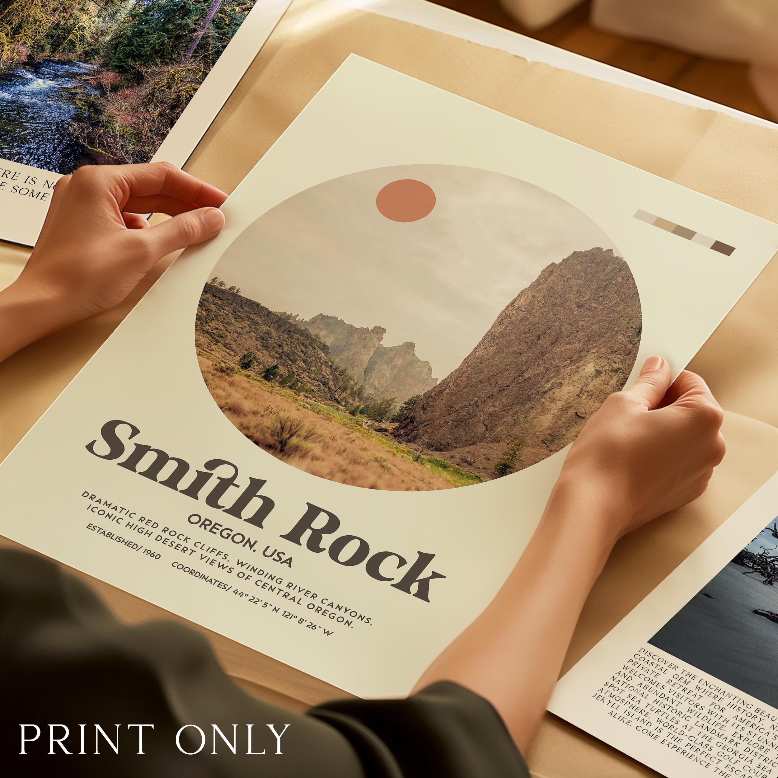 Smith Rock Oregon Print - Mid-Century Travel Poster - Wall Art - Nature Decor