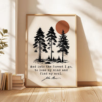 Into the Forest I Go Print, John Muir Quote, Nature Lover Typography Art, Hiking Decor
