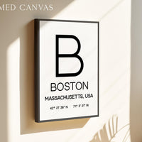 Boston Massachusetts Typography Print, Coordinates Wall Art, Modern Decor, Travel Gift