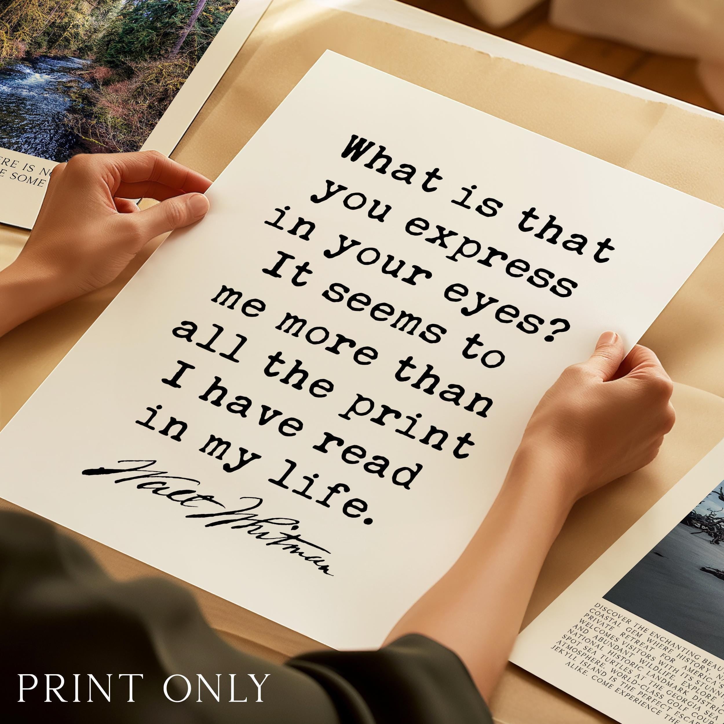 Walt Whitman Quote Print, What Is That You Express, Literary Wall Art, Minimalist Typography