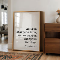 Proverbs 27:17 Iron Sharpens Iron Scripture Art Print, Faith Religious Typography