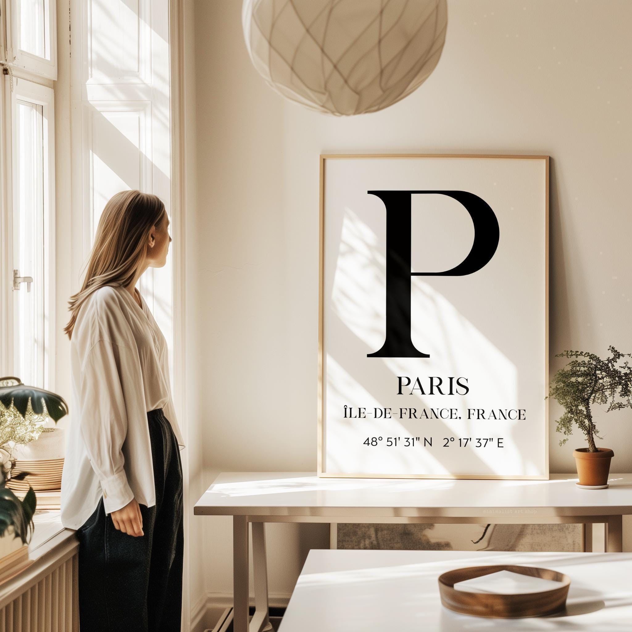 Paris, France with GPS Coordinates Minimalist Typography Art Print, Île•de-France, Travel, Adventure