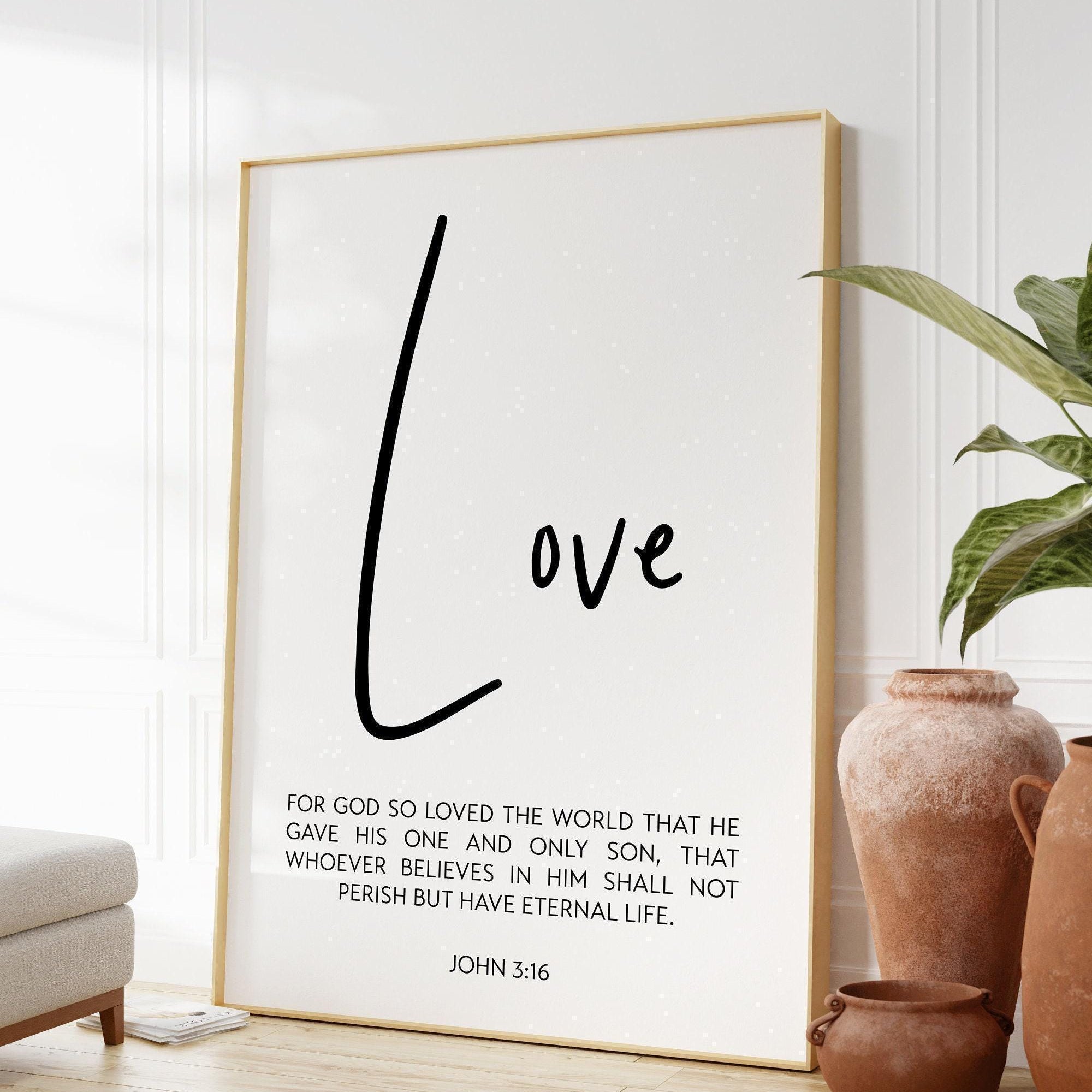 John 3:16 For God So Loved The World Art Print, Religious Scripture - Christian - Bible Verse - Modern