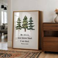 Be Still and Know That I Am God Print, Psalm 46:10 Wall Art, Christian Home Decor, Watercolor Trees