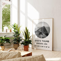 God's Thumb, Oregon with GPS Coordinates Art Print, Travel - Explore - Hike - Nature