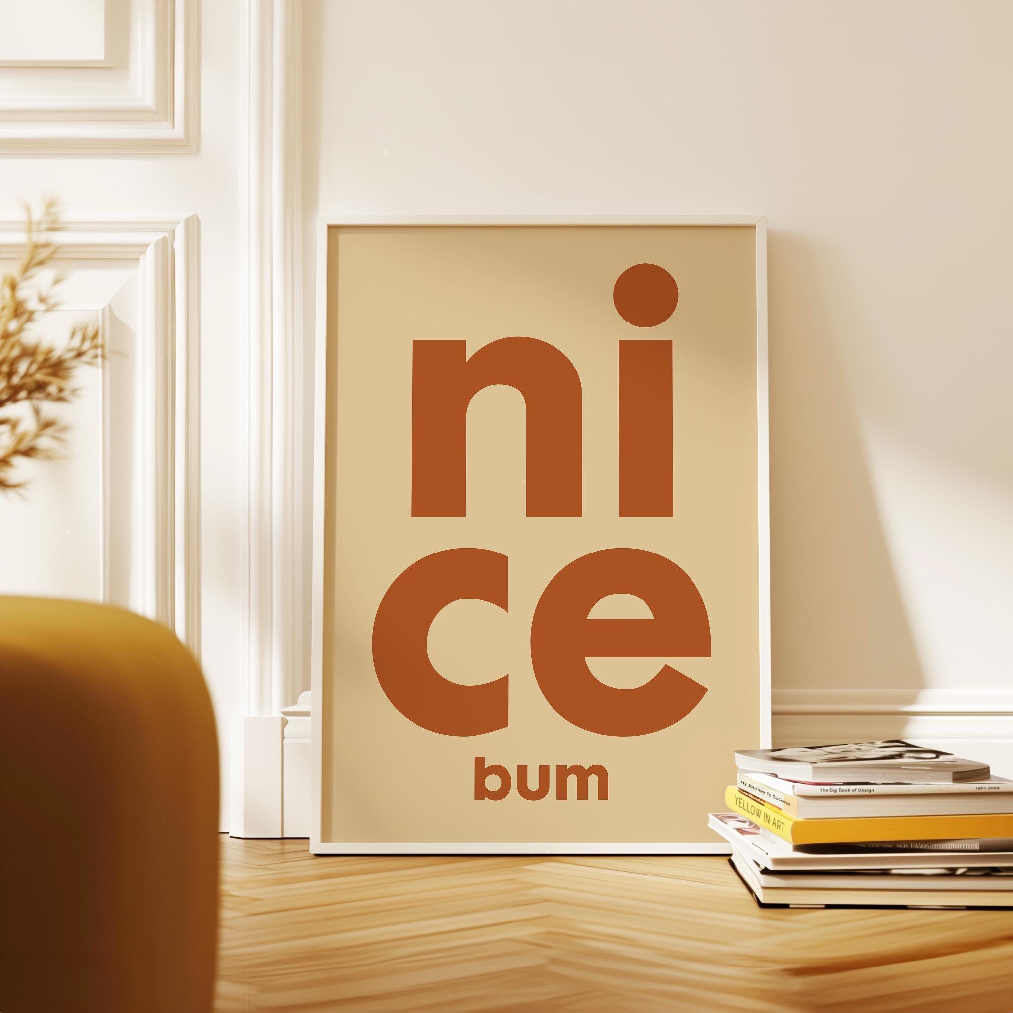 Nice Bum Typography Art Print, Mid•Century Modern, Bathroom Wall Art, Funny, Humor, Gift Idea