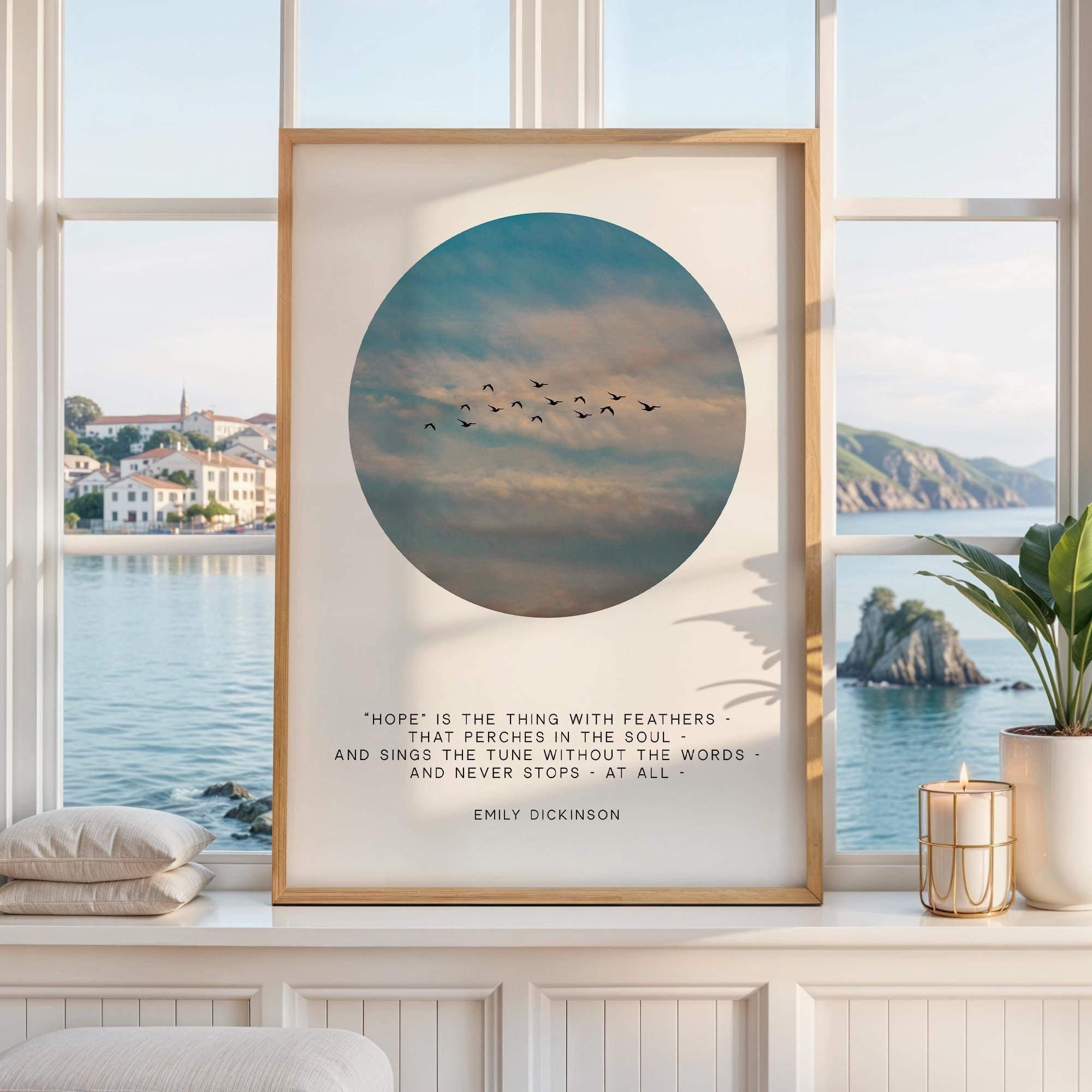 Emily Dickinson Quote Print “Hope Is the Thing with Feathers” Bird Wall Art Inspirational Decor