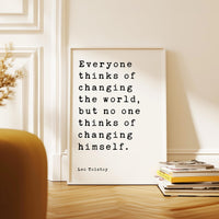 Leo Tolstoy Quote Print, Everyone Thinks Of Changing The World, Typography Wall Art, Literary Decor