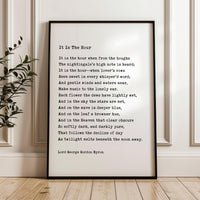 It Is The Hour, George Gordon Byron Poem, Typography Art Print, (1816)