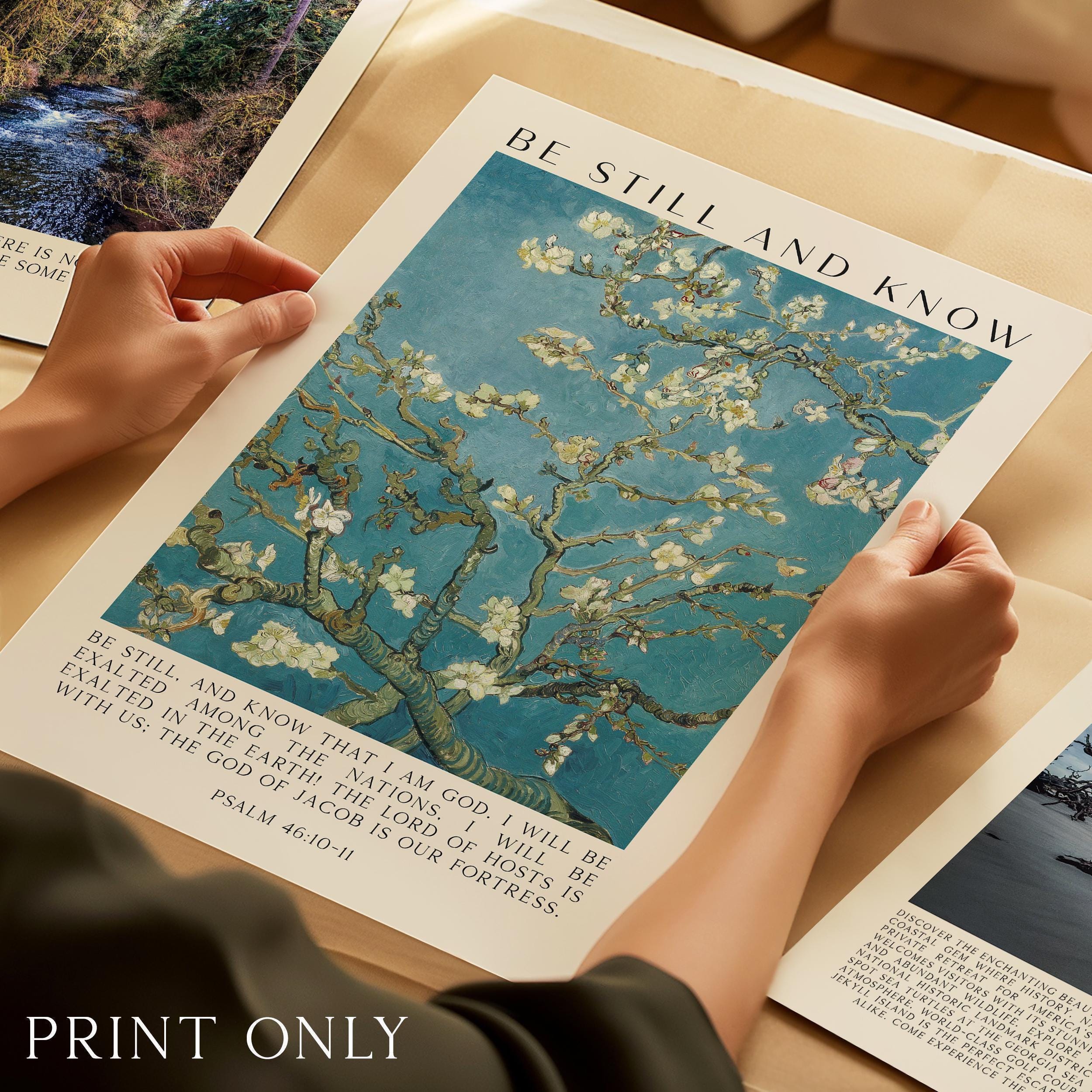 Be Still and Know Art Print, Vincent van Gogh Almond Blossom, Psalm 46 Bible Verse