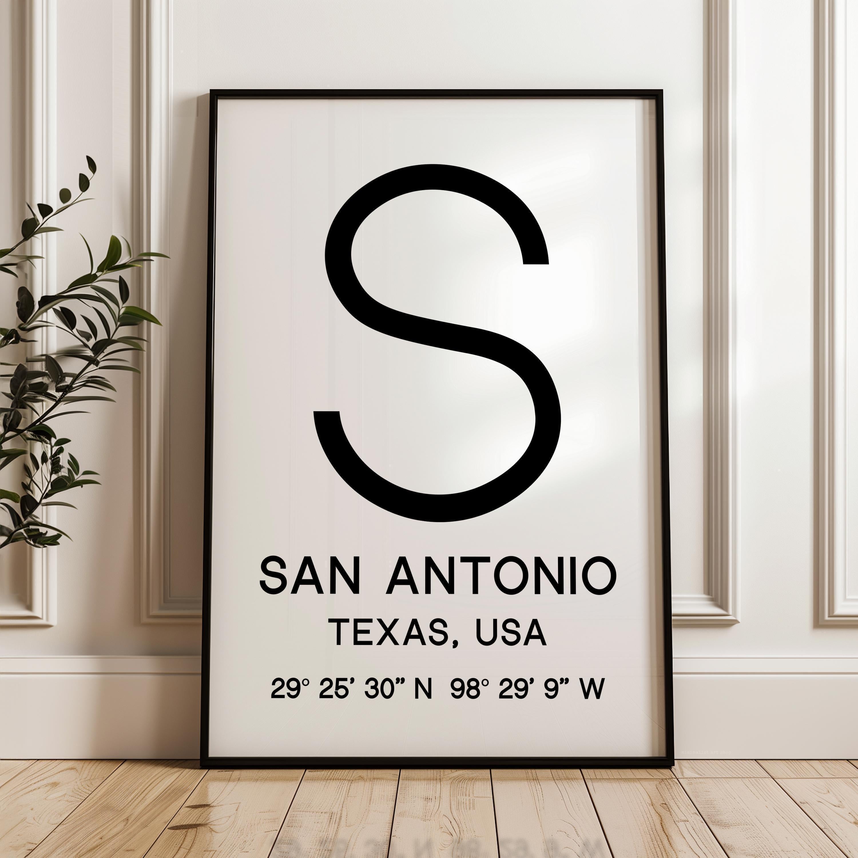 San Antonio, Texas Wall Art, GPS Coordinates Print, City Typography, Travel Decor