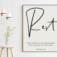 I Will Give You Rest Bible Verse Art, Matthew 11 28 Scripture Print, Christian