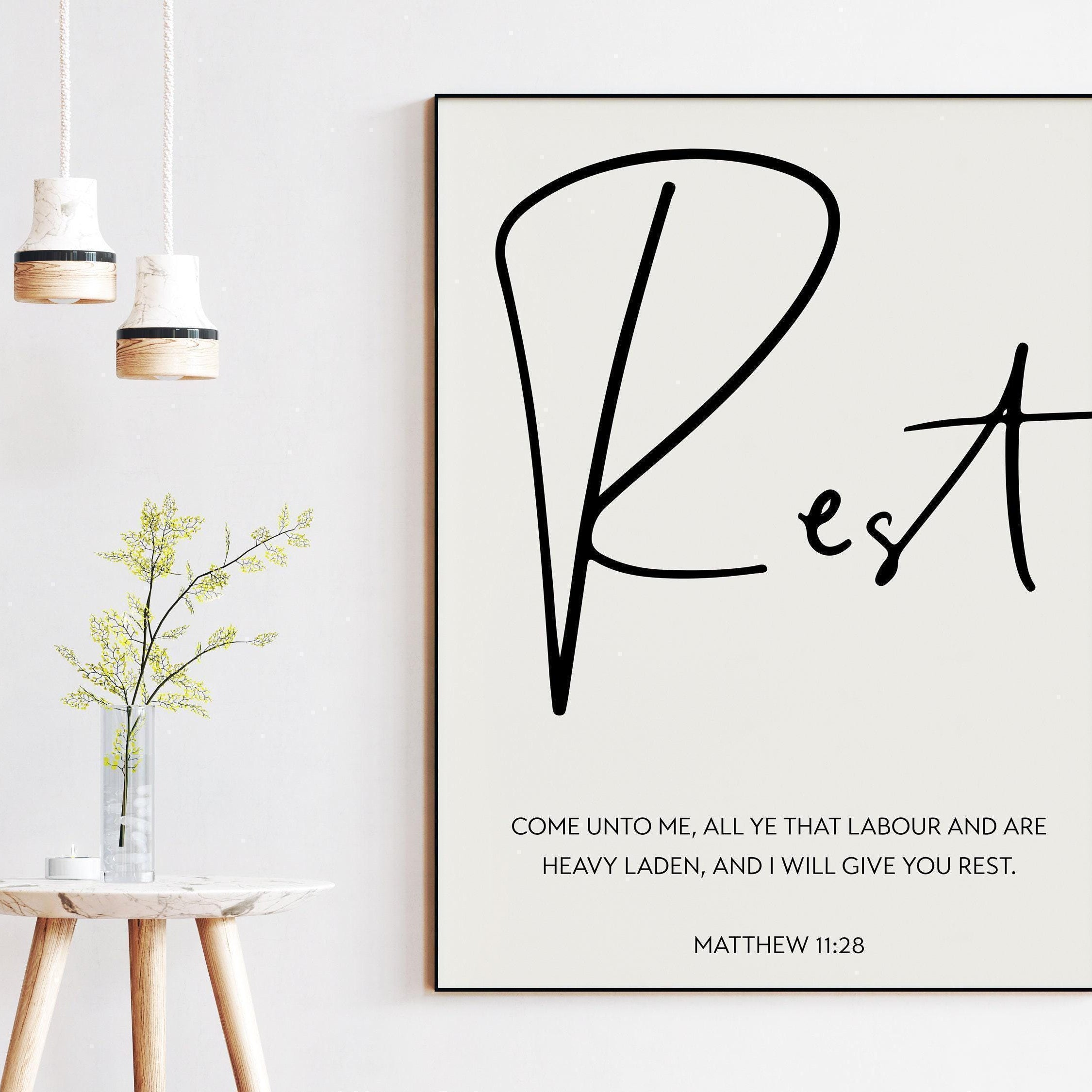 I Will Give You Rest Bible Verse Art, Matthew 11 28 Scripture Print, Christian