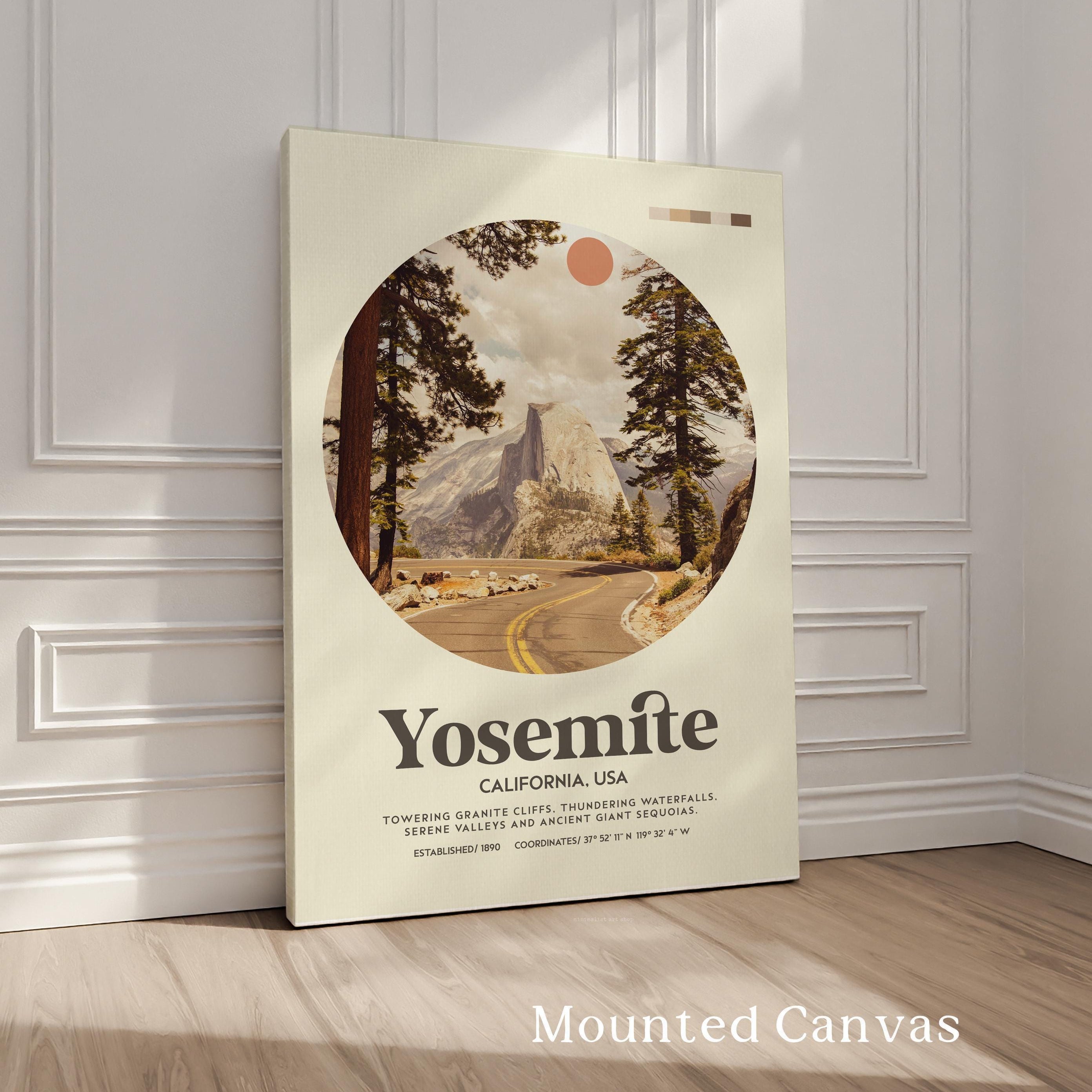Yosemite National Park Print, Mid Century Travel Poster - California Wall Art - Mountain Landscape Decor