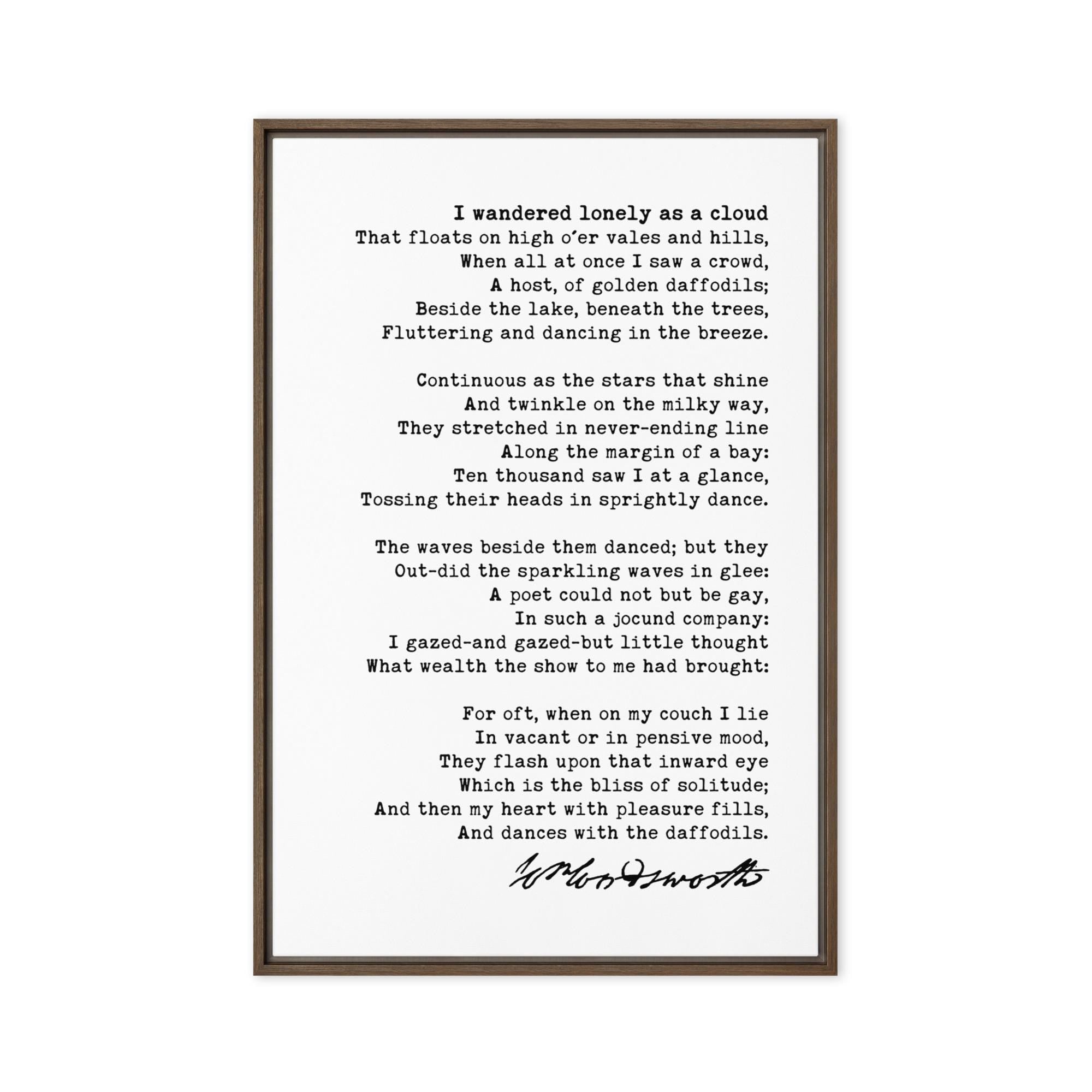 I Wandered Lonely as a Cloud Poem by William Wordsworth Framed Canvas Art (1804)