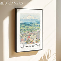 Meet Me in Portland Print, Portland Skyline Art with Mount Hood - Travel Wall Decor