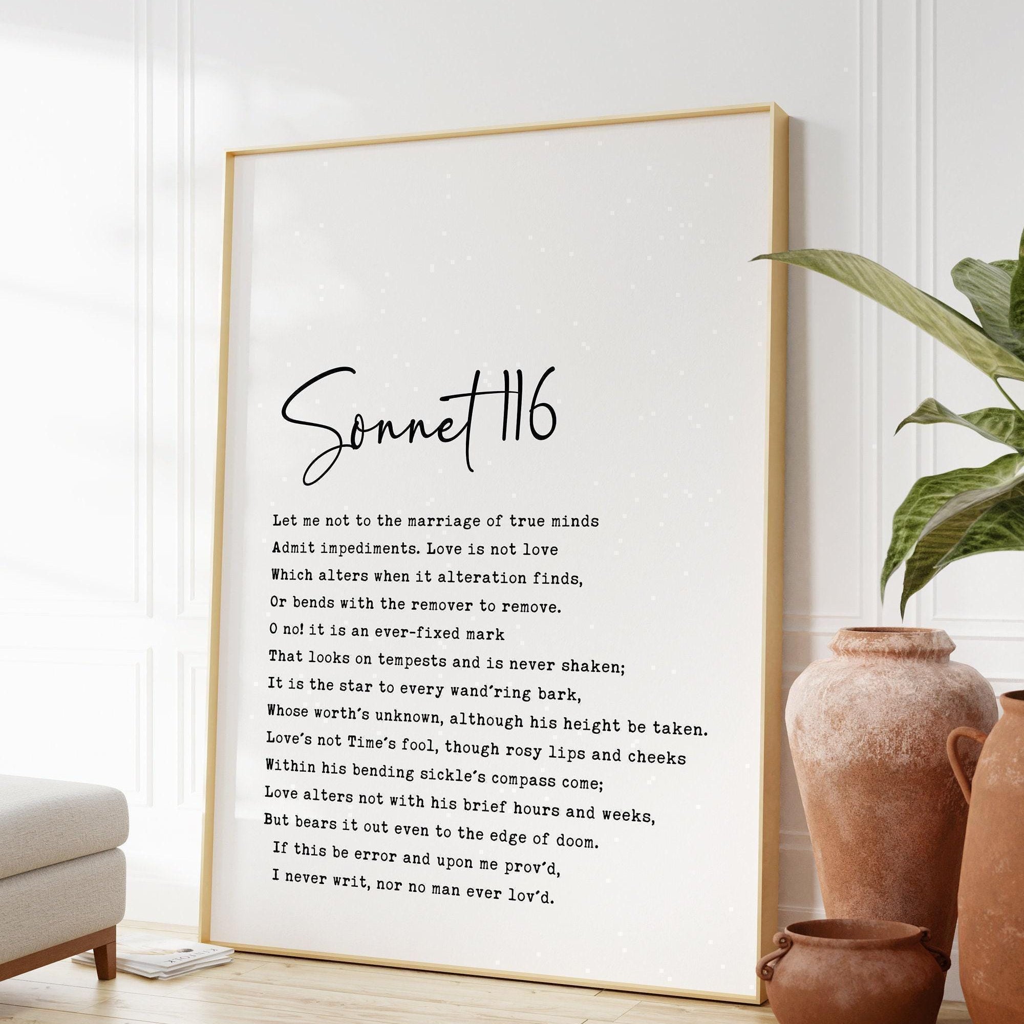 William Shakespeare Sonnet 116 Typography Art Print, Wedding Gift - Anniversary Gift - Let me not to the marriage of true minds.