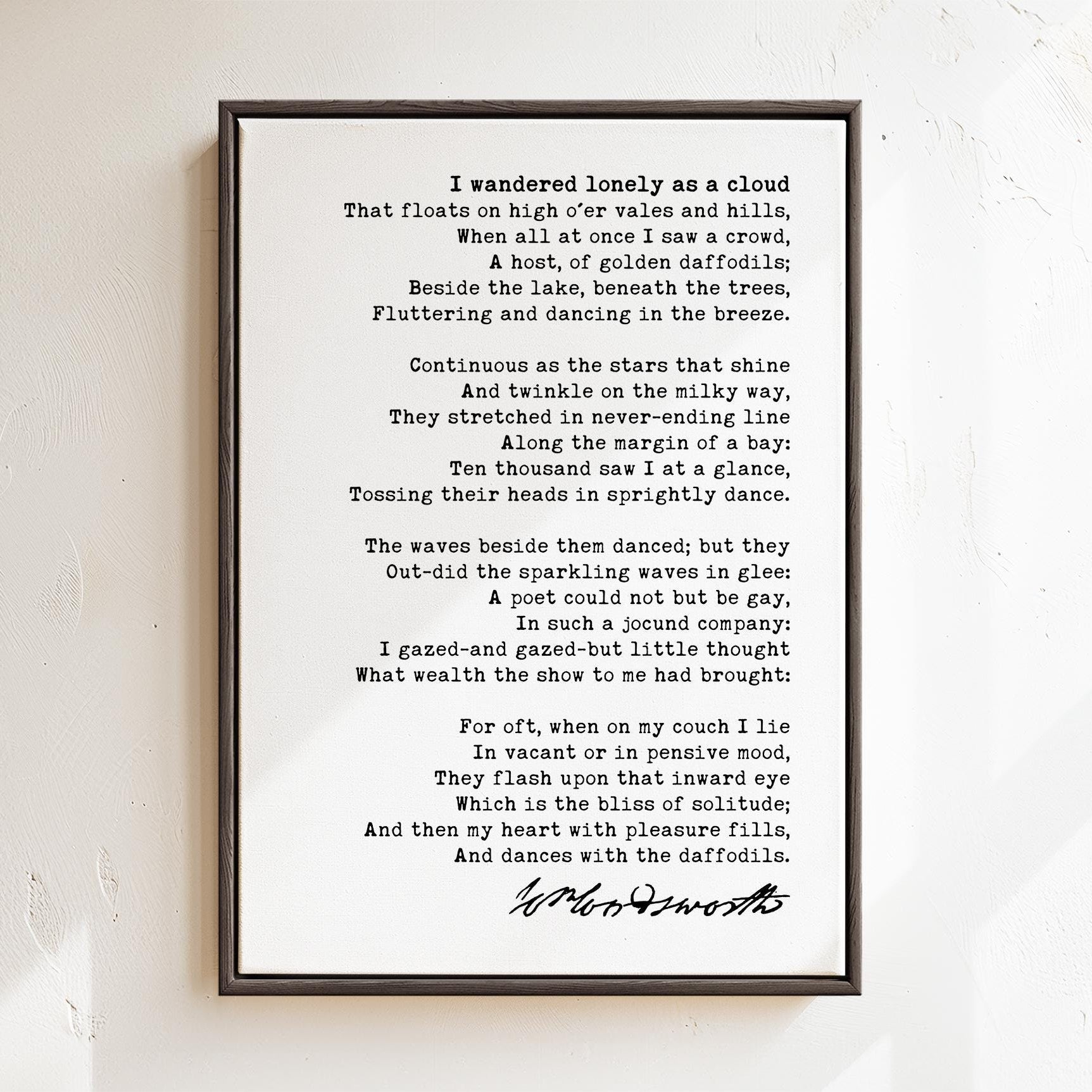 I Wandered Lonely as a Cloud Poem by William Wordsworth Framed Canvas Art (1804)