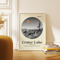 Crater Lake, Oregon, Mid•Century Modern, Featuring GPS Coordinates, Typography Art Print