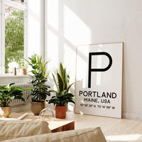 Portland, Maine with GPS Coordinates Typography Art Print, Minimalist Wall Art