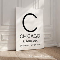 Chicago Illinois Print, Modern City Typography Decor, Minimalist Travel Art