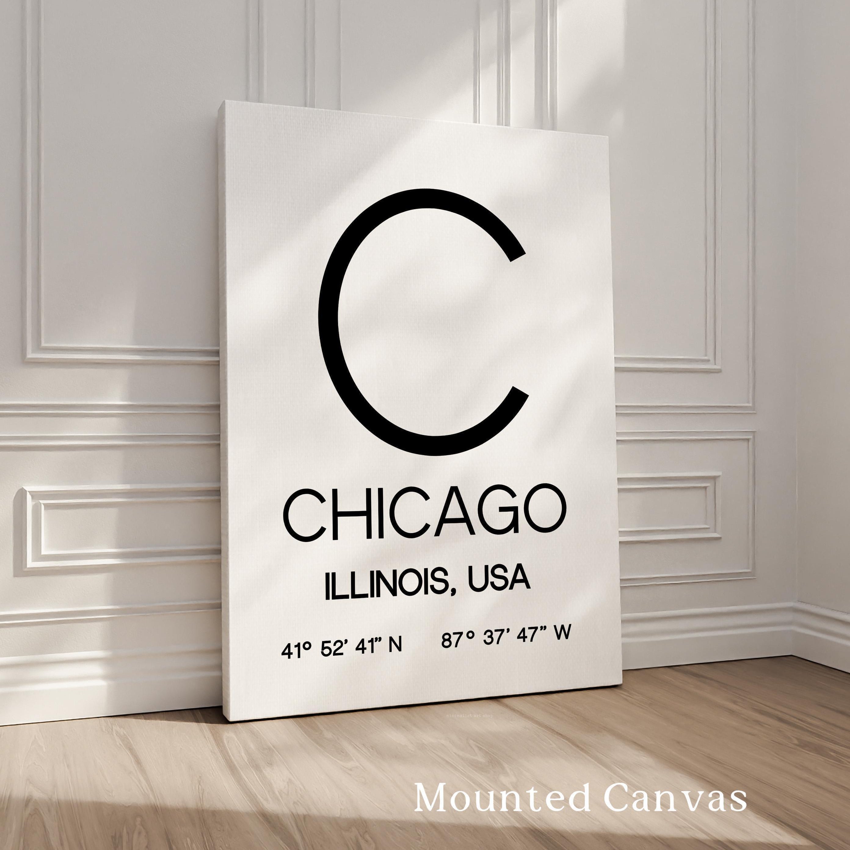 Chicago Illinois Print, Modern City Typography Decor, Minimalist Travel Art