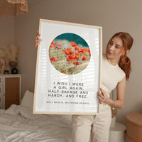 Wuthering Heights Quote Wall Art, Emily Bronte Literary Print, I Wish I Were a Girl Again